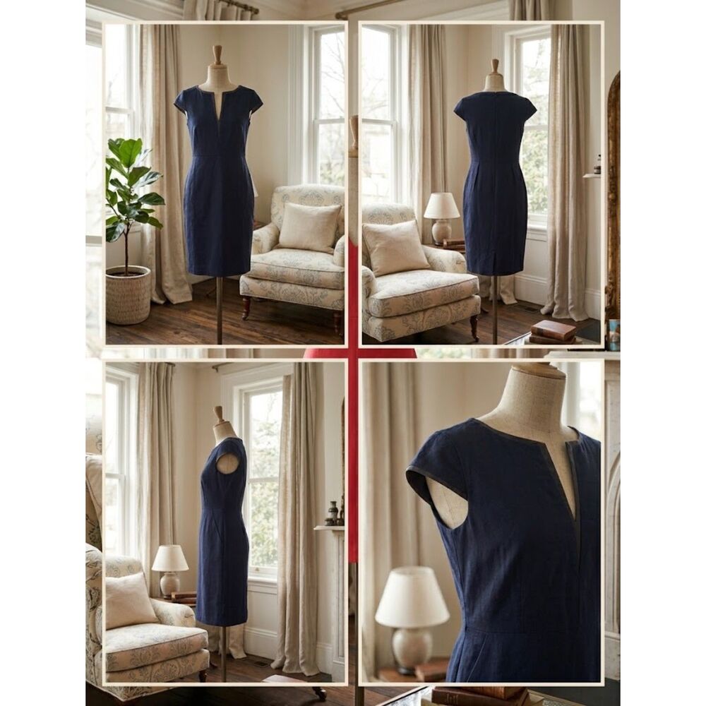 Max Mara Blue Virgin Wool Silk Trim Knee Length Dress Size S US 4